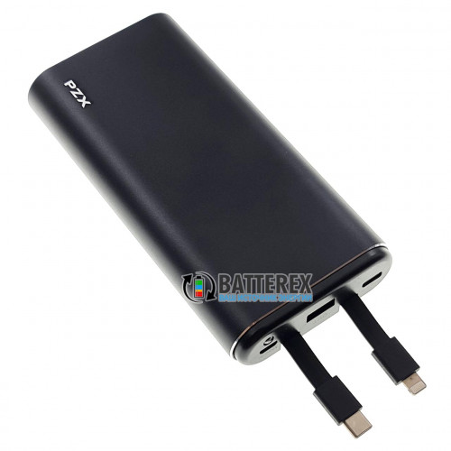 Повербанк PXZ V23 20000mah 5V 2A чёрный с фонариком и встроенными кабелями Type-C и Lightning