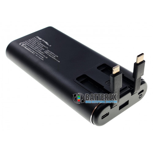 Повербанк PXZ V23 20000mah 5V 2A чёрный с фонариком и встроенными кабелями Type-C и Lightning