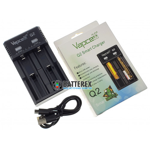 Vapcell Q2 - зарядное устройство на 2 аккумулятора Li-ion (18650, 21700, 26650, 14500, CR123A)