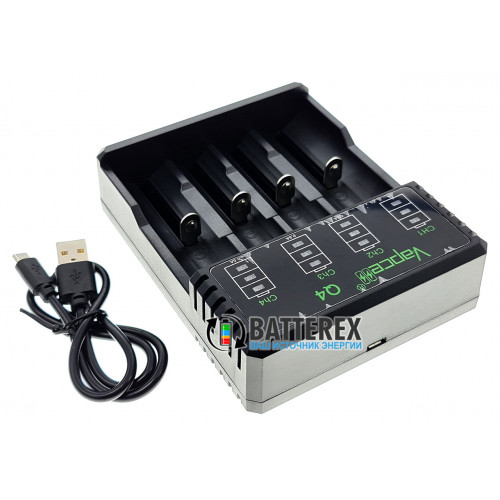 Vapcell Q4 - зарядное устройство на 4 аккумулятора Li-ion (18650, 21700, 26650, 14500, CR123A)