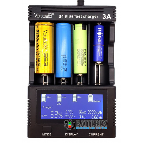 Vapcell S4 Plus v2.0 - продвинутое зарядное устройство для Ni-MH и Li-ion аккумуляторов - гарантия 12 месяцев