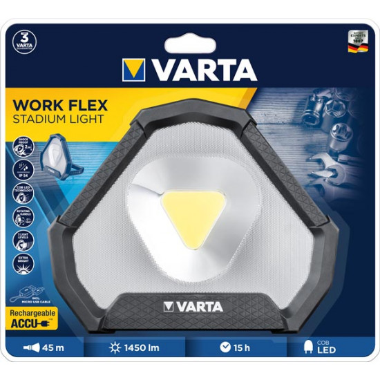 Ліхтар-прожектор Varta Work Flex Stadium Light 18647 із зарядкою від USB та вбудованою батареєю 5200mah