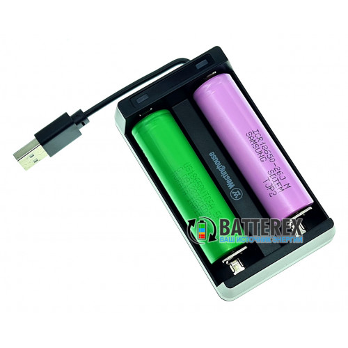 Westinghouse WBC-006-CB - зарядное устройство на 2 аккумулятора Li-Ion со встроенным USB-кабелем