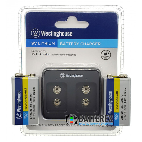 Зарядное устройство Westinghouse WBC-012-DB + 2 аккумулятора Крона Li-ion Westinghouse 600mah