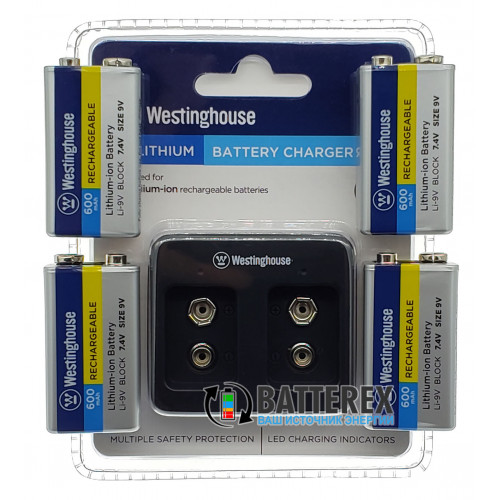 Зарядное устройство Westinghouse WBC-012-DB + 4 аккумулятора Крона Li-ion Westinghouse 600mah
