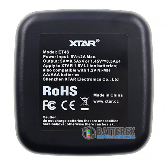 Зарядний пристрій XTAR ET4S для акумуляторів Li-ion 1.5V та NiMH 1.2V розмірів АА та AAA