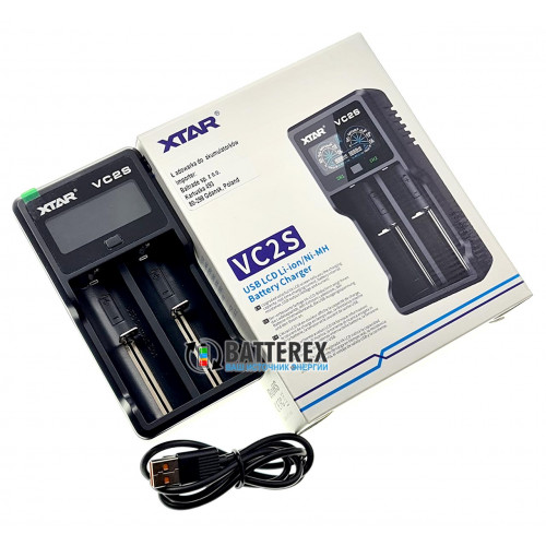 XTAR VC2S - интеллектуальная зарядка на 2 аккумулятора Li-Ion и NiMH с тестом ёмкости и функцией Повербанк. Оригинал, гарантия 12 месяцев.