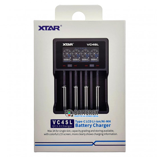 XTAR VC4SL - зарядний пристрій для акумуляторів Li-Ion та NiMH із підтримкою довгих акумуляторів 21700 із захистом - Оригінал - гарантія 12 місяців